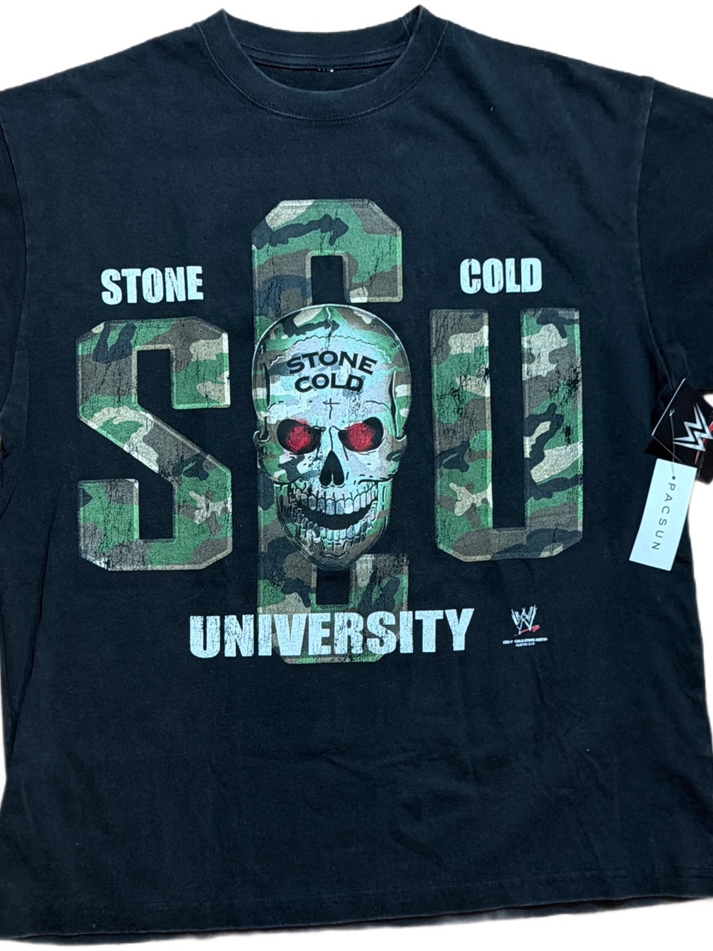 WWE Black Stone Cold 'SCU University' Camo Skull Tee Men’s M NWT